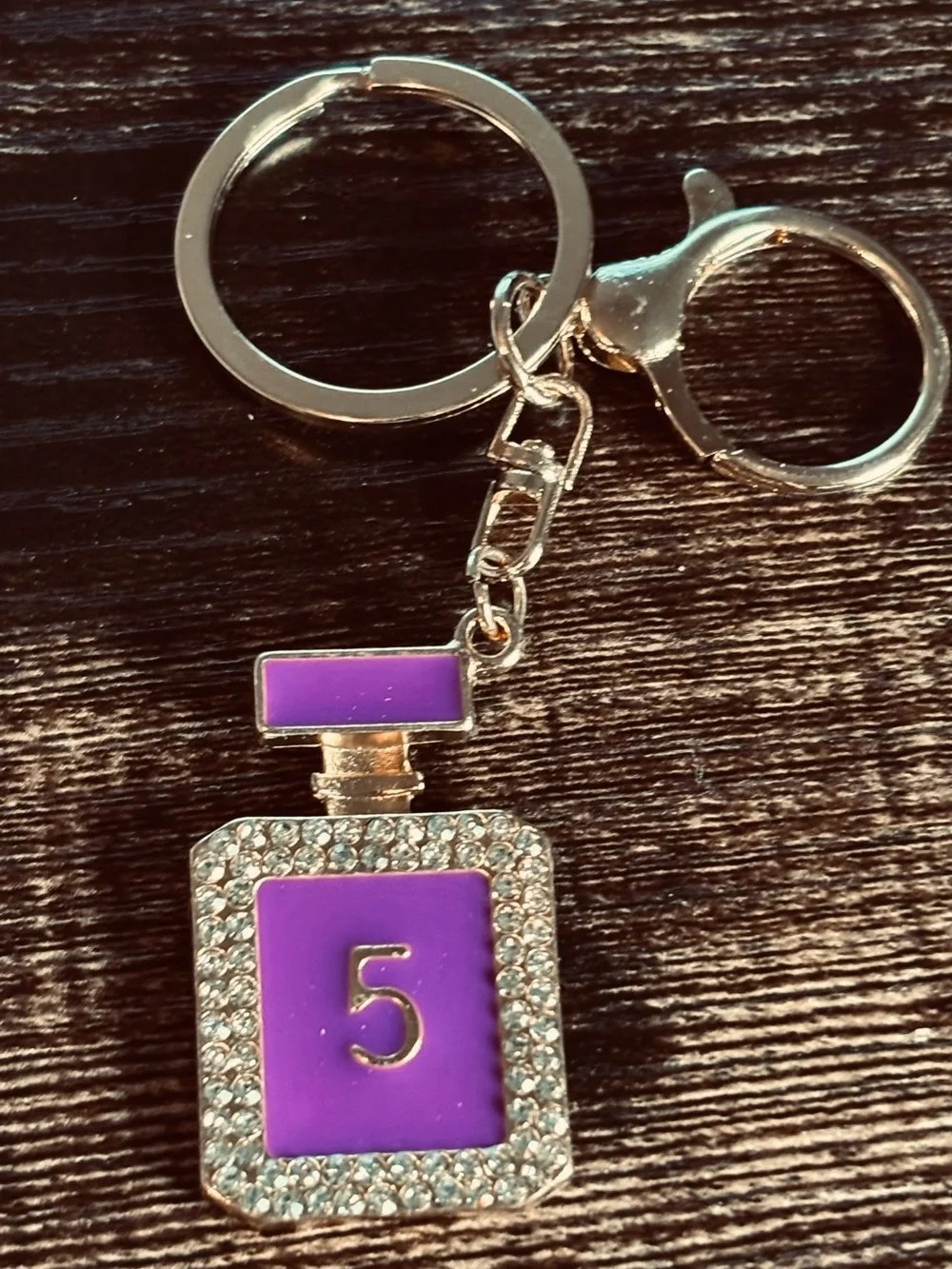 Purple Crystal Rhinestone  Number 5 Perfume Bottle Keychain‎